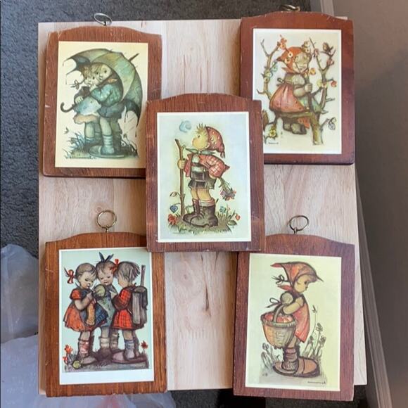 Mid century Modern Hummel prints wooden plaques 5 total nursery home decor - Picture 1 of 8
